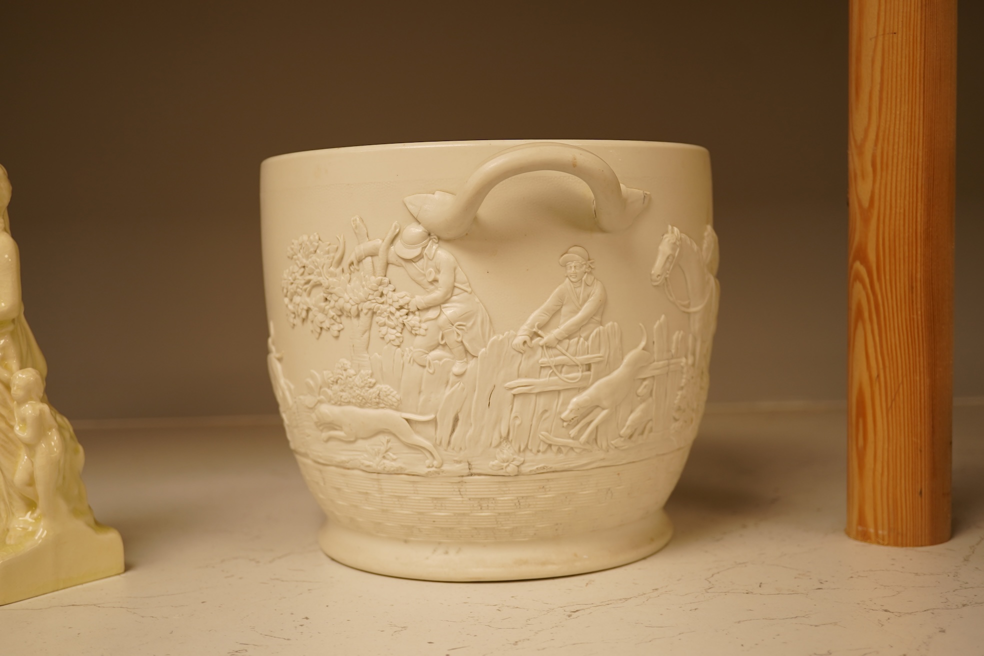 An Adams white stoneware wine cooler with hunting scene, 22.5cm